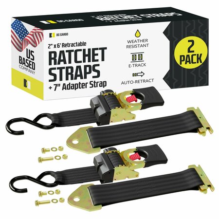 DC CARGO 2in X 6' Retractable Ratchet Straps w/ E-Track Adapters, 2PK 26RRBOET-2